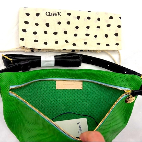 Clare V Grande Fanny Green Perforated Leather Crossbody Bag NEW - Picture 3 of 3